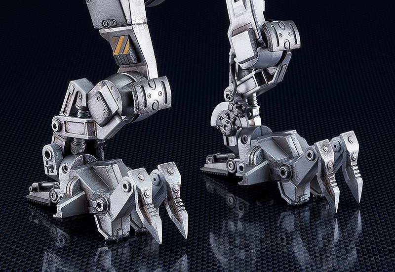 Detailed view of RoboCainÕs lower body and feet, featuring pre-assembled click joints for stable posing.