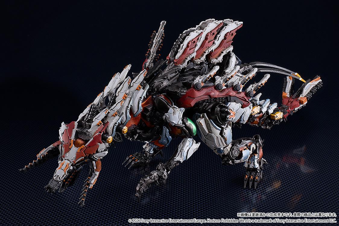 Low-angle front view of the Slaughterspine machine model, emphasizing its predatory combat class stature and mechanical density.