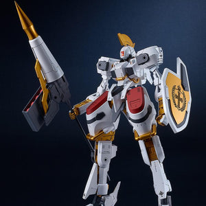 Studio shot of the Grade Grim Reaper Vector standing with its heavy projectile lance and shield equipped.