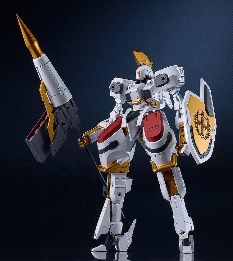 Studio shot of the Grade Grim Reaper Vector standing with its heavy projectile lance and shield equipped.