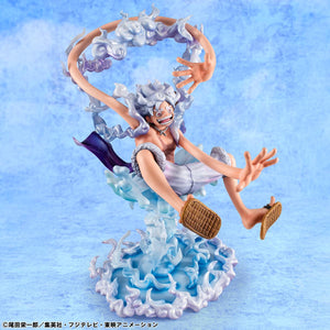 Full body studio shot of the 10.23-inch Luffy Gear 5 Portrait.Of.Pirates scale figure.