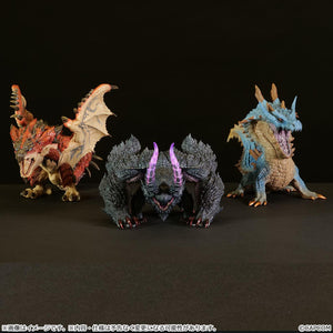 Group display of Capcom Figure Builder Sofvi Model figures featuring Rathalos, Gore Magala, and Lagiacrus.