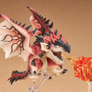 Rathalos Nendoroid figure in a flying pose releasing a translucent red and orange fireball effect part.