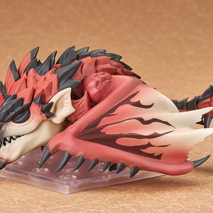 Rathalos Nendoroid figure lying down with closed eyes using the clear sleeping bubble effect accessory.