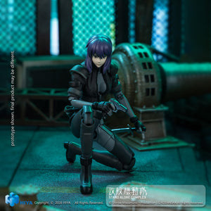 1/12 scale Motoko Kusanagi action figure in a crouching tactical position holding a pistol and combat knife.