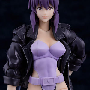 Extreme close-up of the Motoko Kusanagi model kit standard face plate, showing the high-quality pre-painted eye detail.
