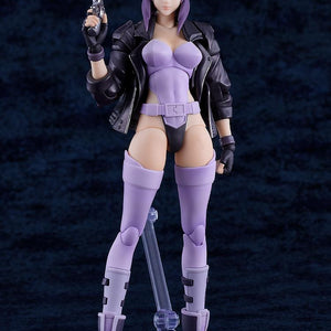 Full body shot of the Major Motoko Kusanagi figure on its articulated clear display stand in a standard tactical pose.
