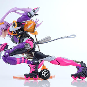 Low-profile speed skating sprint pose of the Shojo-Hatsudoki Pop Tracker cyborg runner gliding along the floor.