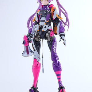 Centered studio portrait of the Pop Tracker action figure standing upright with megaphone lowered and normal smiling face.