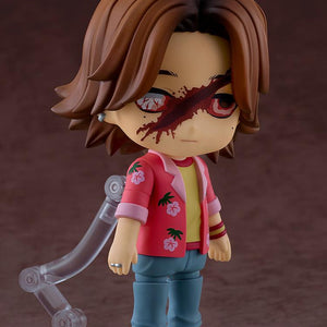 Mouthwashing Daisuke Nendoroid figure featuring the interchangeable bloody slash face plate on a dark backdrop.