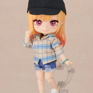 Full body standing pose of the Marin Kitagawa Nendoroid Doll on a magnetic display base.