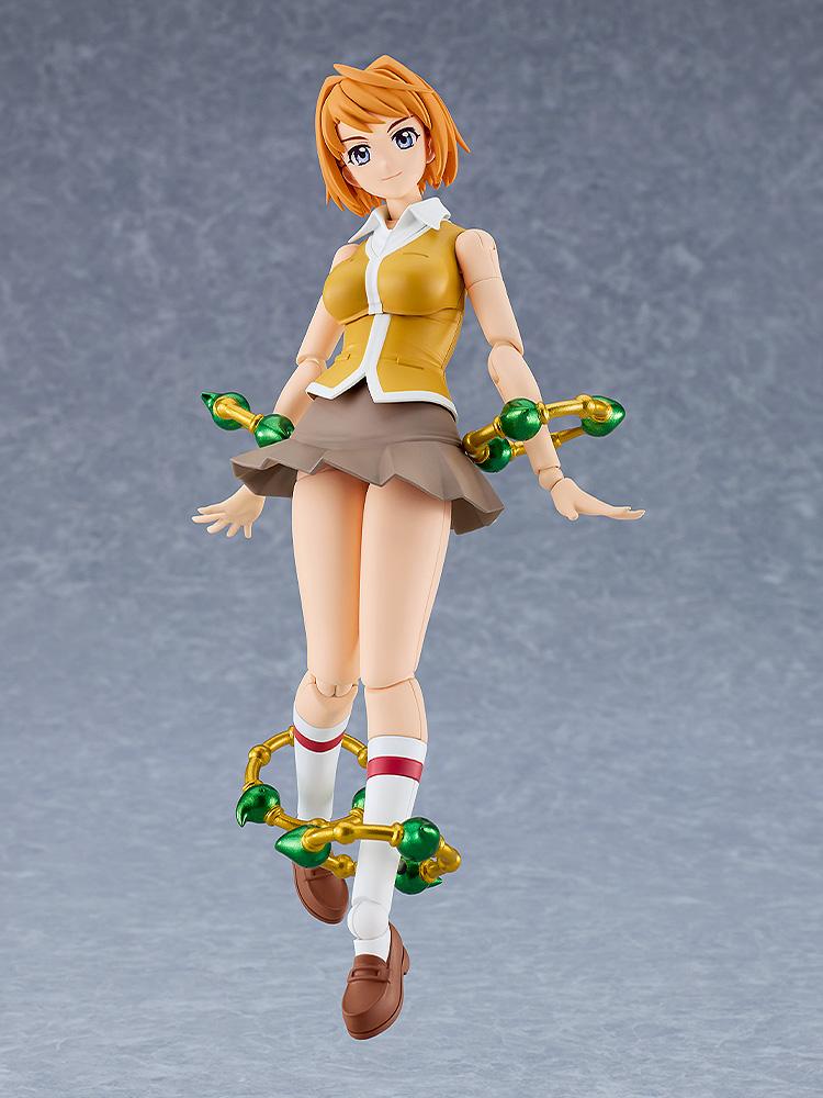 Mai Tokiha model kit showcasing the gold and green element rings equipped to arms and legs.