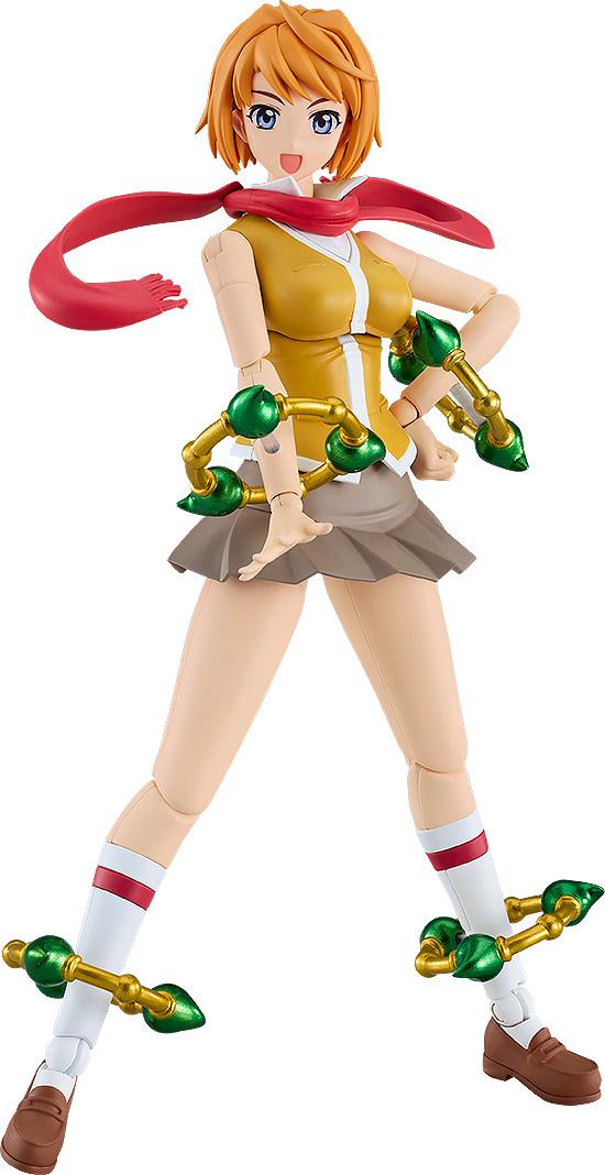 Mai Tokiha PLAMATEA plastic model kit from My-HiME standing with element rings and red scarf.