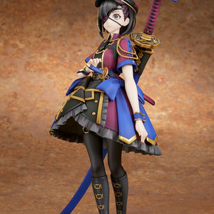 Three-quarter angle front view of the 1/7 scale Mysterious Ranmaru X figure, showing the large Ranmaru Blade odachi sword mounted on her back.