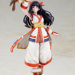 Front view of Nakoruru scale figure showcasing her smiling face, flowing black hair, and detailed outfit