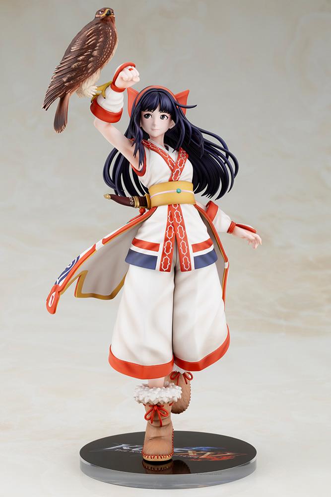 Front view of Nakoruru scale figure showcasing her smiling face, flowing black hair, and detailed outfit