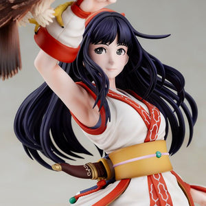 Close-up portrait of Nakoruru figure featuring her gentle smile, dark eyes, and detailed bangs