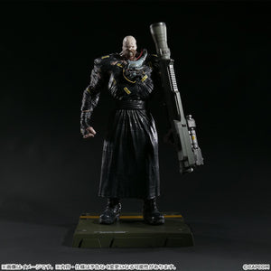 Nemesis figure displayed with the interchangeable rocket launcher arm accessory, recreating his iconic look from the Resident Evil 3 video game.