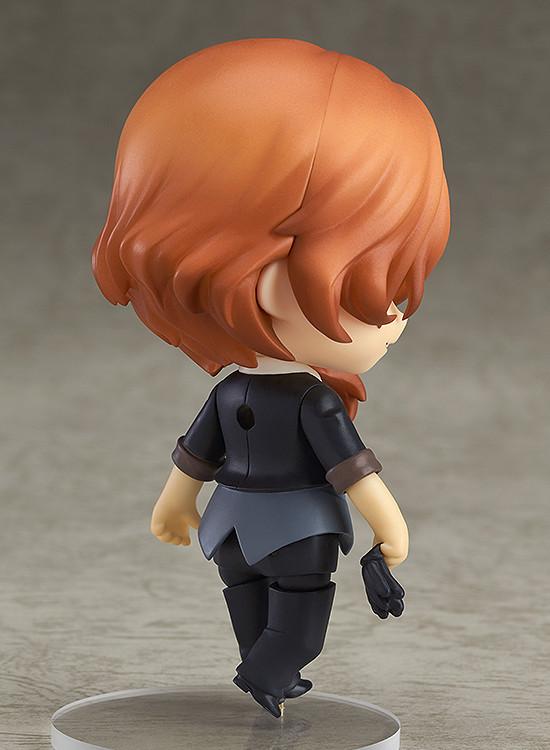 Rear view of the Chuya Nakahara Nendoroid figure without his hat and coat, showing hair detail and outfit assembly.