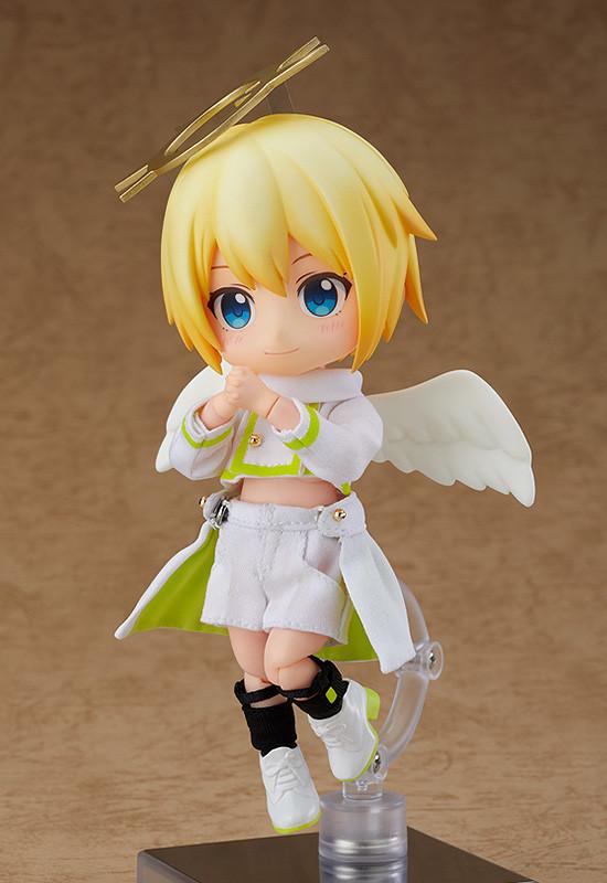 The Angel: Ciel Nendoroid Doll figure suspended on its stand in a gentle floating pose with hands clasped together.