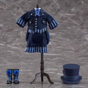 Ciel Phantomhive Nendoroid Doll fabric blue coat and shorts displayed on mannequin stand with top hat and boots.