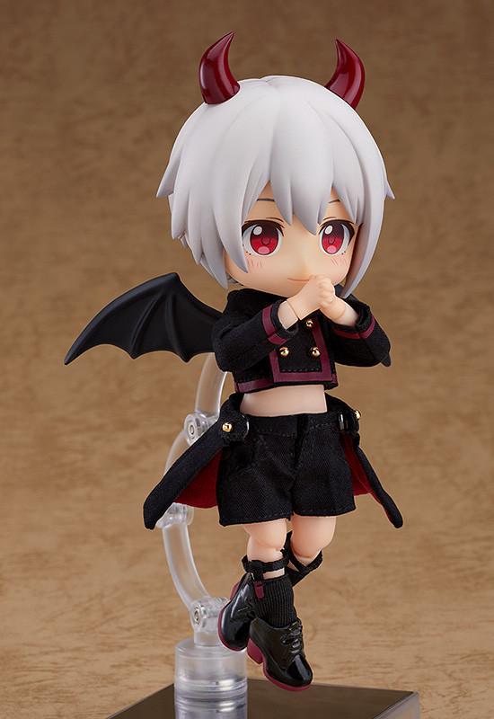 The Devil: Berg Nendoroid Doll figure suspended on its stand in a gentle floating pose with hands clasped together.