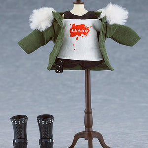 Futaba Sakura Nendoroid Doll outfit displayed on a torso stand including the jacket, top, pants, and boots.
