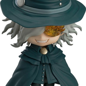 Close-up portrait of the Edmond Dant�s Nendoroid from Fate/Grand Order wearing his signature dark teal hat and cape with a smiling expression.