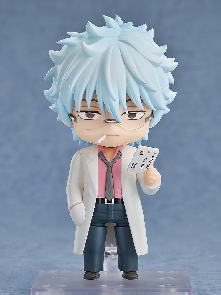 Close-up of Ginpachi Sakata Nendoroid holding an attendance record or ID card accessory.