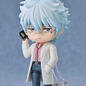 Full-body standing pose of Ginpachi Sakata Nendoroid on a transparent display stand with hand in pocket.