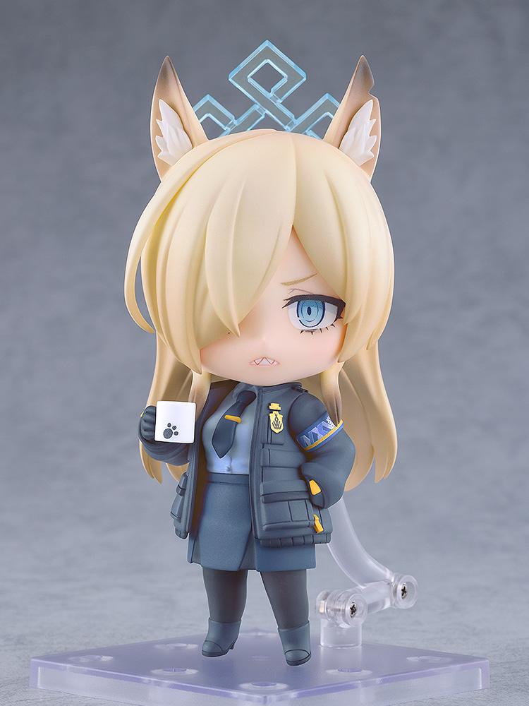 Full-body shot of the Kanna Ogata Nendoroid on a display stand in her Valkyrie Police School director uniform.
