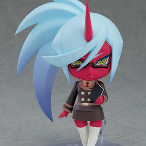 Full body front view of the Kneesocks collectible Nendoroid figure on a clear display base showcasing her sweeping light blue hair and white knee-high socks.