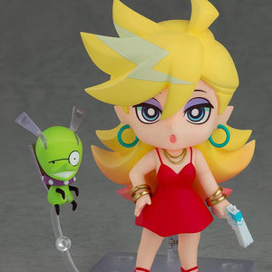 Full body view of the Panty New Ver. Nendoroid collectible action figure on a clear display stand with the green pet creature Chuck.