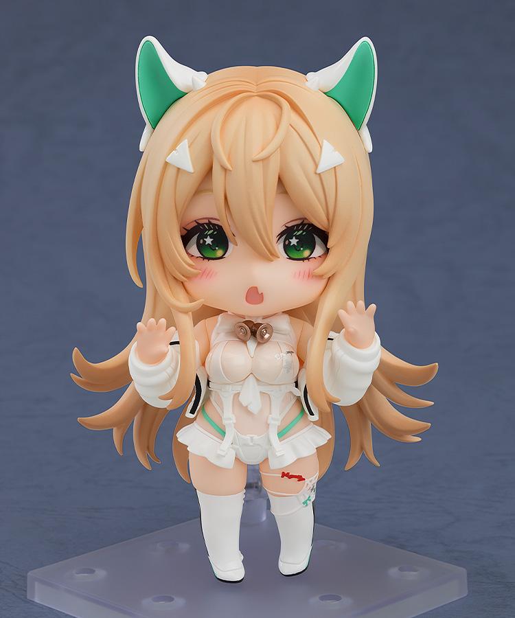 Close-up of the Rupee Nendoroid with her surprised face plate and cute hand gestures.