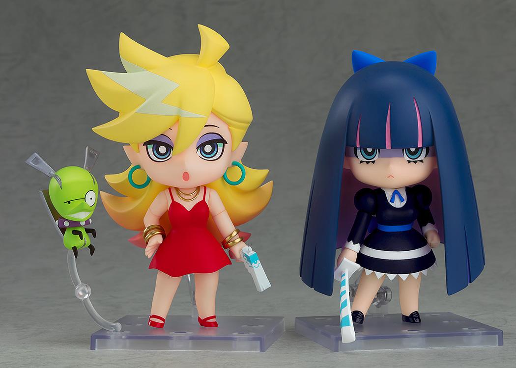 Stocking New Ver. Nendoroid figure displayed side-by-side on clear bases with the matching Nendoroid Panty anime figure.