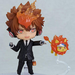 Tsuna Sawada Nendoroid using a shouting face plate with his Vongola Box Animal, Natsu the lion.