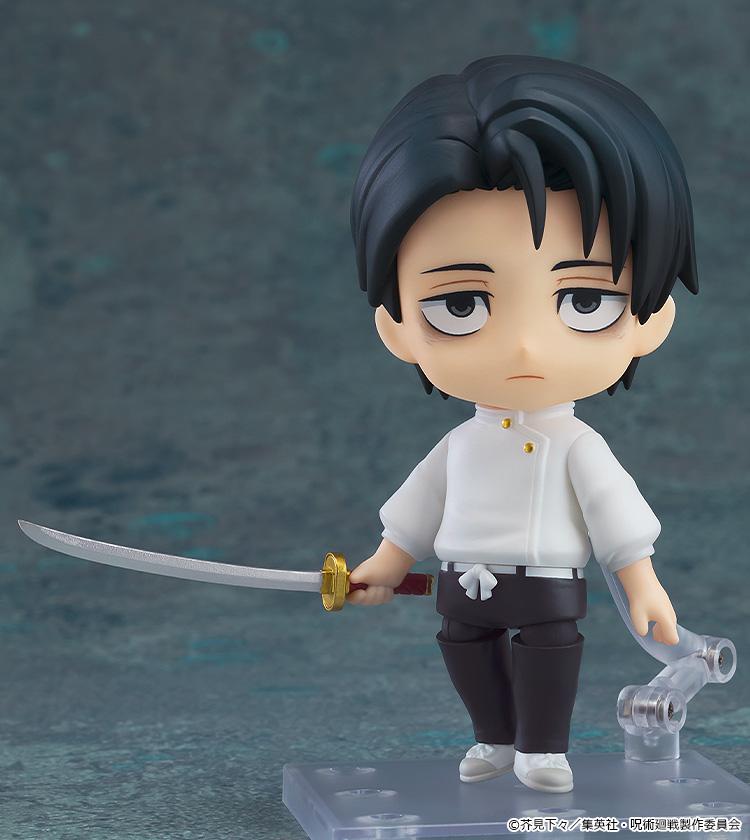 Yuta Okkotsu Execution Ver Nendoroid from Jujutsu Kaisen Season 3 holding a katana on a display stand.