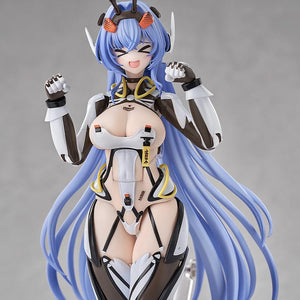 Cute close-up shot of the New Jersey Hyper Body figure showcasing her interchangeable smiling face plate with closed eyes and raising her fists.