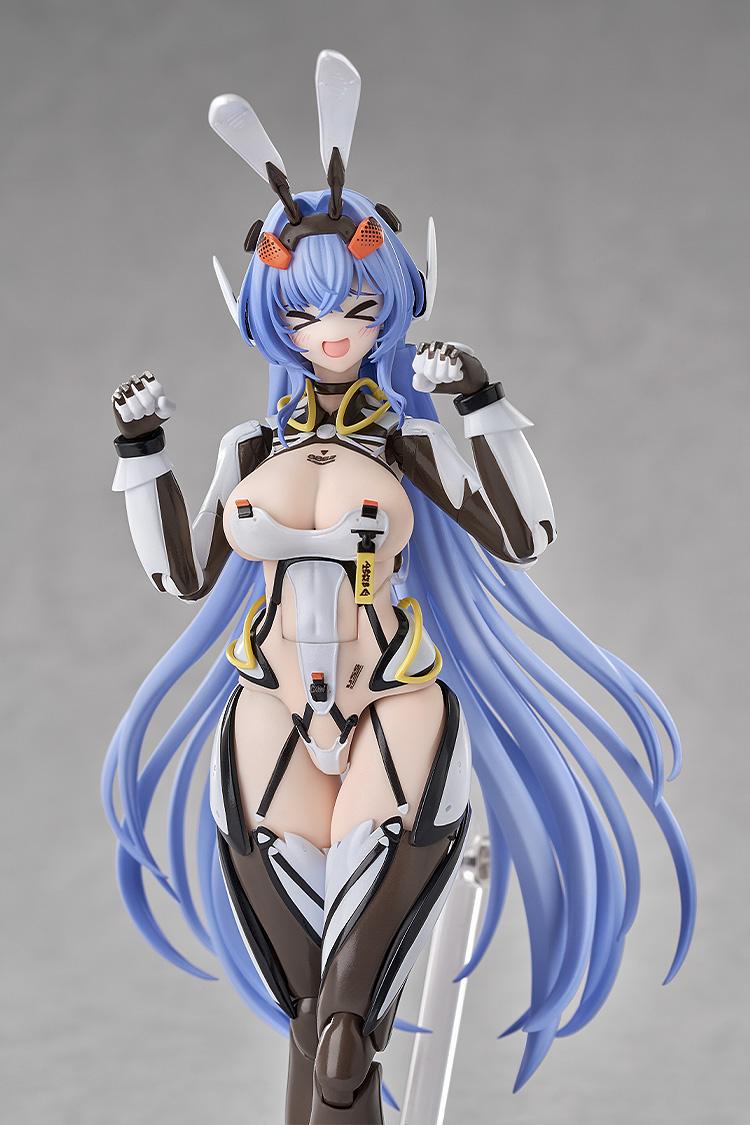 Cute close-up shot of the New Jersey Hyper Body figure showcasing her interchangeable smiling face plate with closed eyes and raising her fists.