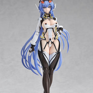 Full-body studio shot of the Azur Lane New Jersey April Fools version action figure standing on a clear hexagonal display base against a gray background.