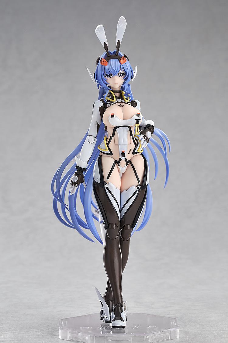 Full-body studio shot of the Azur Lane New Jersey April Fools version action figure standing on a clear hexagonal display base against a gray background.