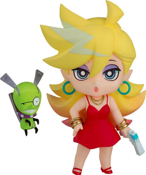 Nendoroid Panty New Ver. anime figure from New Panty & Stocking with Garterbelt wearing a red dress and holding a gun weapon accessory next to Chuck.