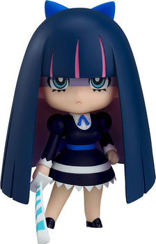 Nendoroid Stocking New Ver. anime figure from New Panty & Stocking with Garterbelt wearing a gothic lolita dress and holding her Stripe sword accessory.