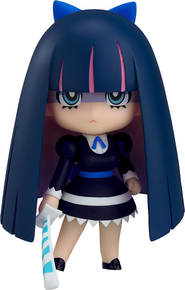 Nendoroid Stocking New Ver. anime figure from New Panty & Stocking with Garterbelt wearing a gothic lolita dress and holding her Stripe sword accessory.
