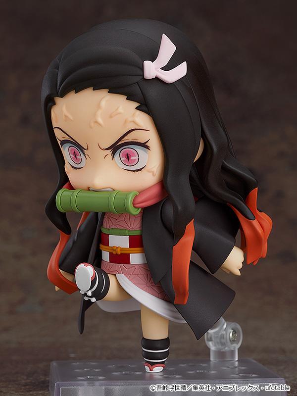 Action-oriented Nendoroid Nezuko Kamado performing her powerful demon kick pose.