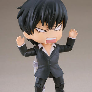 Trigun Maximum Nicholas D. Wolfwood Nendoroid figure displaying a comical exasperated shouting expression with hands raised.