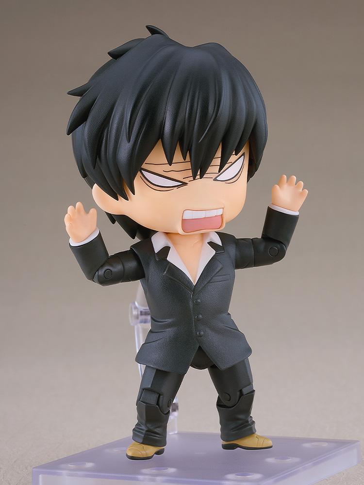 Trigun Maximum Nicholas D. Wolfwood Nendoroid figure displaying a comical exasperated shouting expression with hands raised.