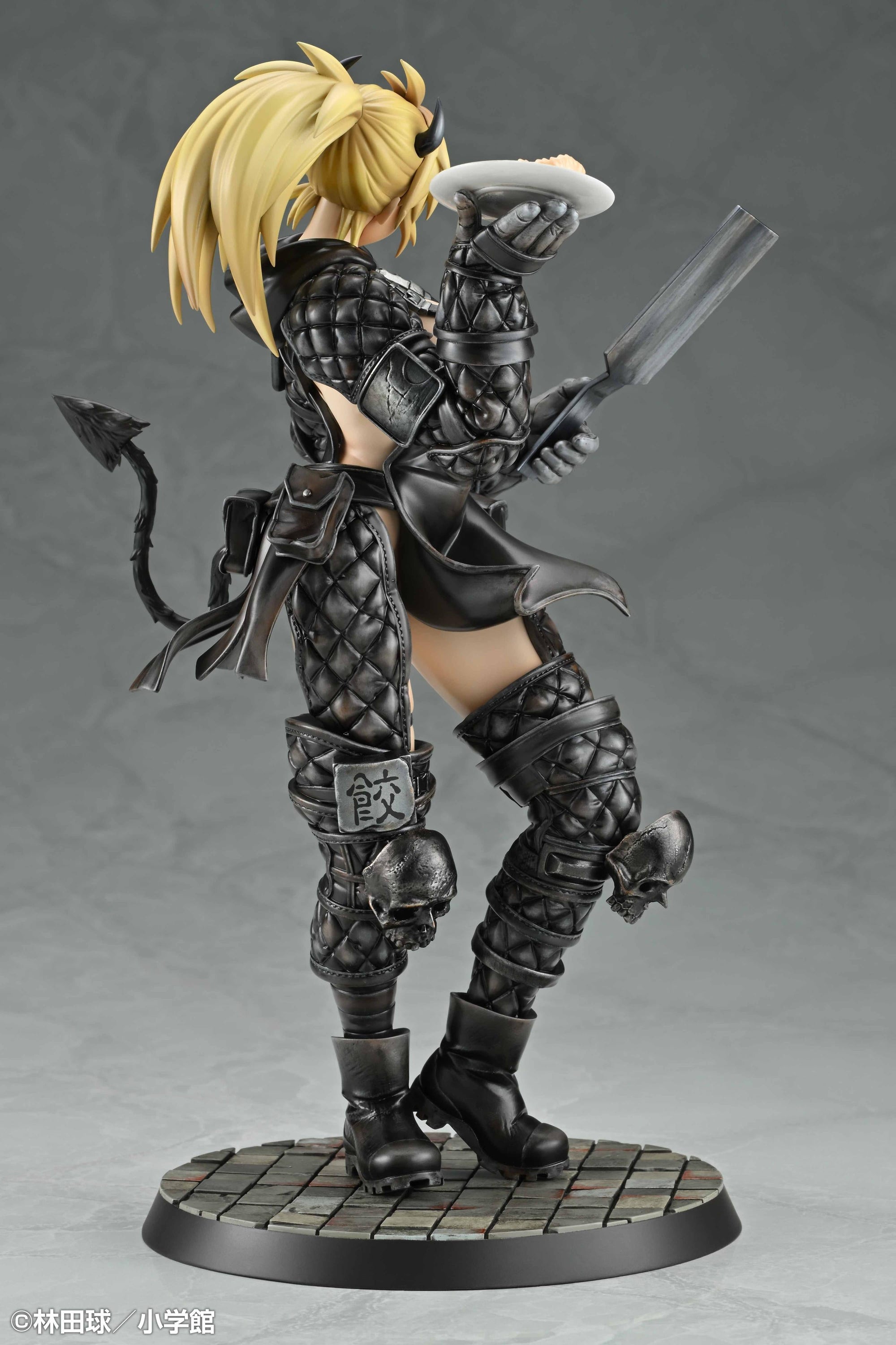 Left side profile of the Nikaido scale figure emphasizing her dynamic stance, pointed devil ears, and the texturing on her cleaver accessory.