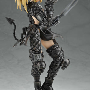Left side profile of the Nikaido scale figure emphasizing her dynamic stance, pointed devil ears, and the texturing on her cleaver accessory.
