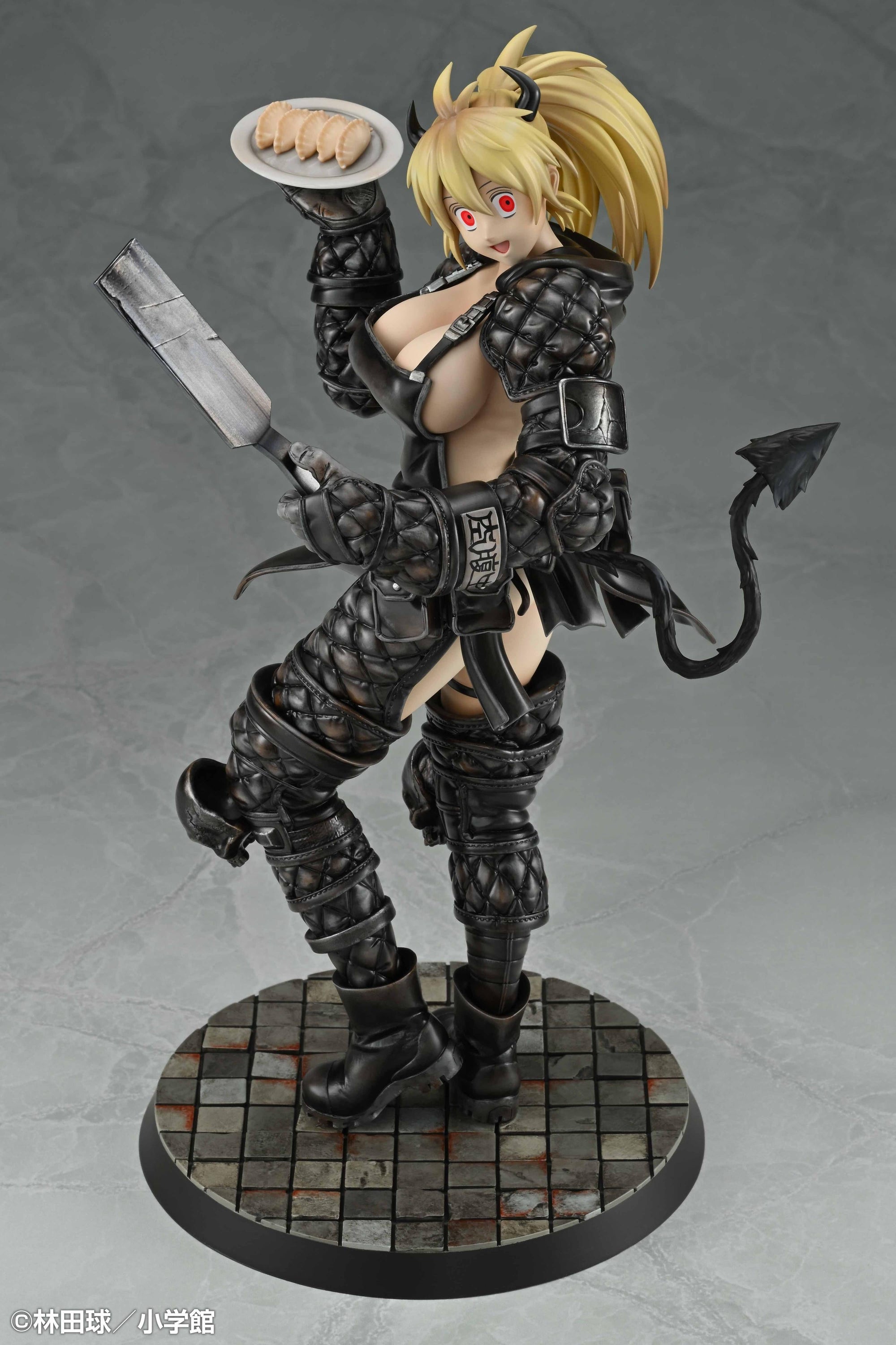 High-angle view of the Nikaido Devil Awakening version figure standing on its detailed cobblestone tile display base.